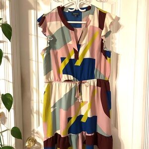 Colourful abstract midi dress flutter sleeve (never worn)